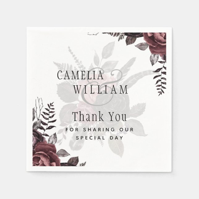 Servilleta De Papel Rosas negros oscuros de Borgoña Boda caen en invie (Anverso)