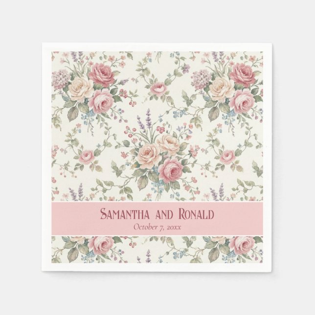 Servilleta De Papel Rosas Pastel Elegantes Boda Shabby Chic  (Anverso)