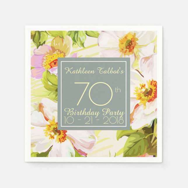 Servilleta De Papel Rosas Peonies 70th Birthday Party Paper (Anverso)