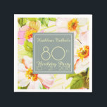Servilleta De Papel Rosas Peonies 80th Birthday Party Paper<br><div class="desc">Patrón floral clásico de antiguos rosas silvestres y peonías sobre fondo bistre. Gráficos vintage muy elegantes con textos en una forma cuadrada gris pastel en la servilleta de papel de la fiesta de personalizable 80. Puede cambiar fácilmente texto (fuente, tamaño, color y posición), diseño y forma (tamaño y posición). Productos...</div>
