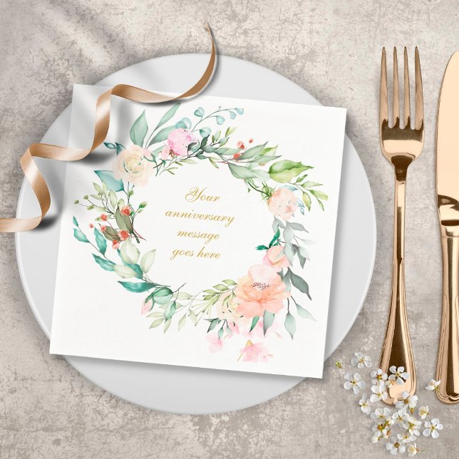 Servilleta De Papel Rosas personalizados Garland Floral 50º aniversari (Subido por el creador)