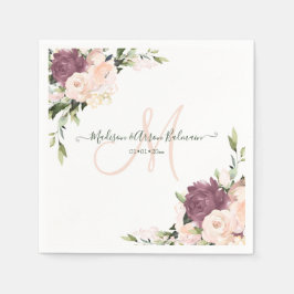 Servilleta De Papel Rosas polvorientos Monograma acuarela floral