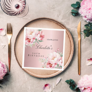 Servilleta De Papel Rosas polvorientos rosados florece cumpleaños eleg