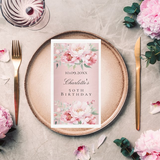 Servilleta De Papel Rosas polvorientos rosados florece cumpleaños eleg (Subido por el creador)