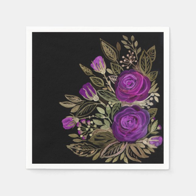 Servilleta De Papel Rosas púrpura acuarela (Anverso)