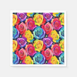 Servilleta De Papel Rosas radiantes del arcoíris, patrón floral