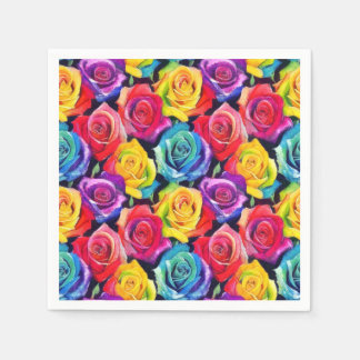 Servilleta De Papel Rosas radiantes del arcoíris, patrón floral