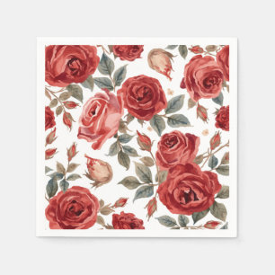 Servilleta De Papel Rosas Rojas Acuarela Floral Botánico Pintado