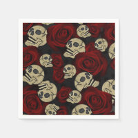Rosas Rojas & Calaveras Gris Negro Floral Gótico