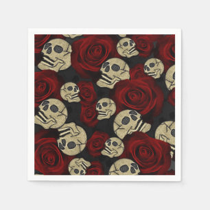 Servilleta De Papel Rosas Rojas & Calaveras Gris Negro Floral Gótico