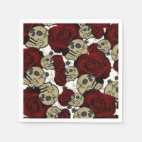 Rosas Rojas & Calaveras Gris Negro Floral Gótico