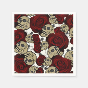 Servilleta De Papel Rosas Rojas & Calaveras Gris Negro Floral Gótico