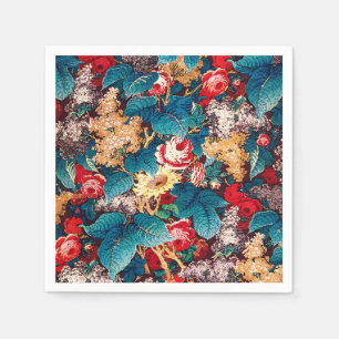 Servilleta De Papel Rosas rojas de vintage y patrón floral de lilo