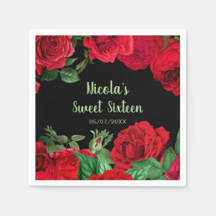 Servilleta De Papel Rosas Rojas Elegantes Flores Dulces Dieciséis