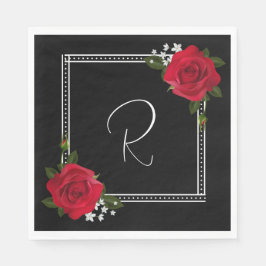 Servilleta De Papel Rosas rojas en Boda negro