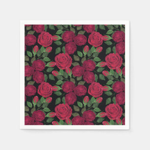 Servilleta De Papel Rosas rojas en negro.