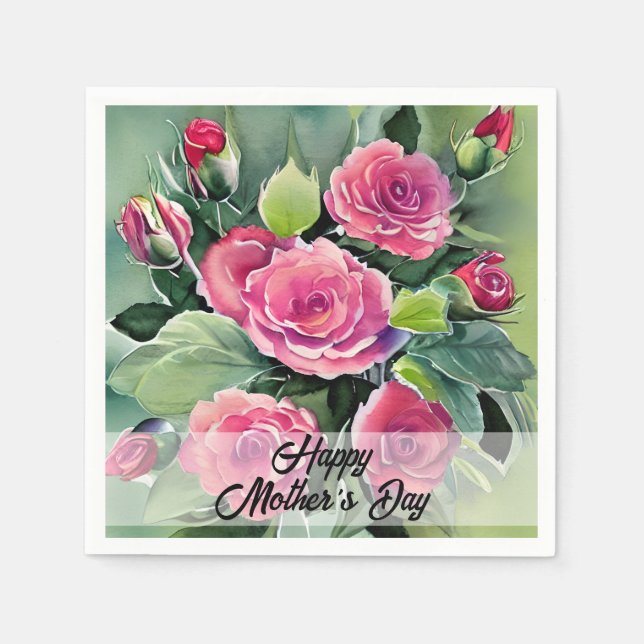 Servilleta De Papel Rosas Rojas Feliz Día de la Madre  (Anverso)