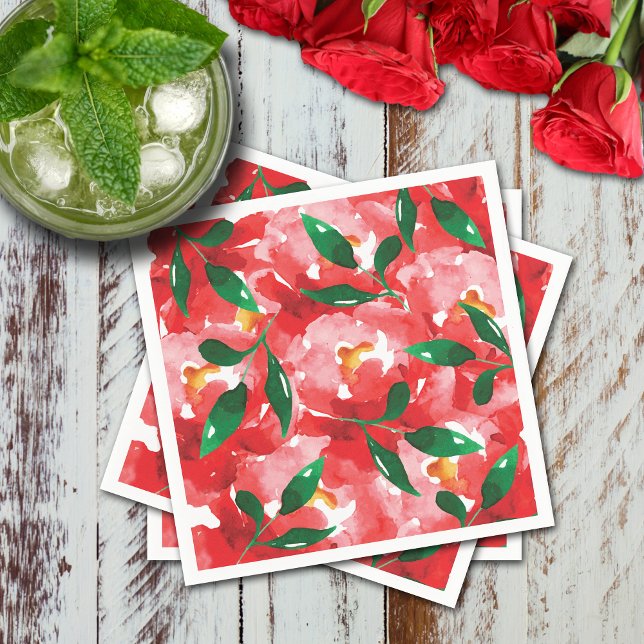 Servilleta De Papel Rosas Rojas Floral Papel Cocktail (Red roses collage floral cocktail napkins)