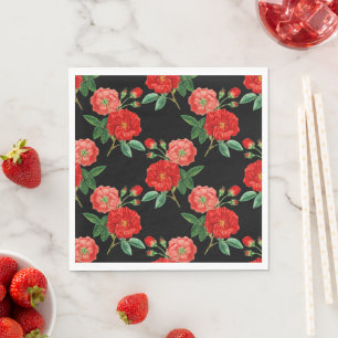 Servilleta De Papel Rosas Rojas, Fondo Negro,