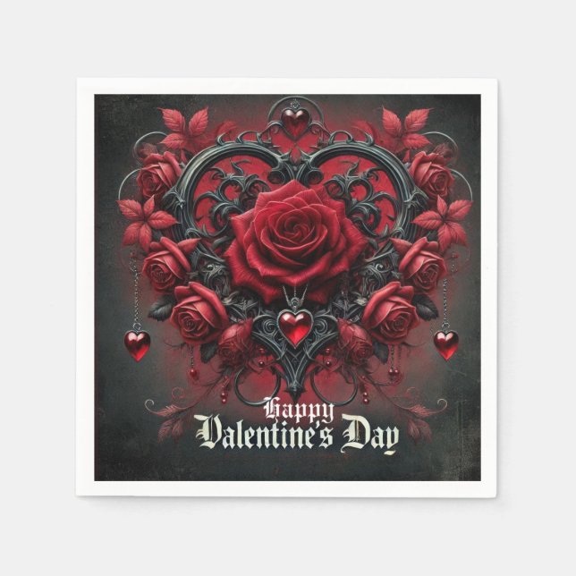 Servilleta De Papel Rosas rojas góticas día de San Valentín (Anverso)