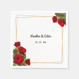 Servilleta De Papel Rosas Rojas Marco Dorado Boda Española Elegante