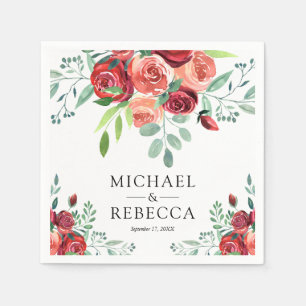 Servilleta De Papel Rosas Rojas Ramo Floral Boda