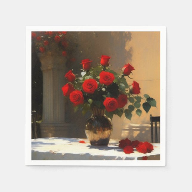 Servilleta De Papel Rosas rojas románticas (Anverso)