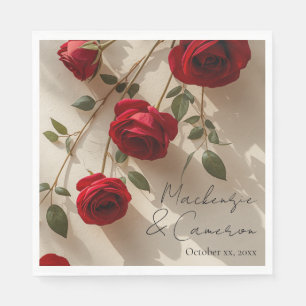 Servilleta De Papel Rosas Rojas Románticas con Nombre Personalizado