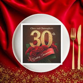 Servilleta De Papel Rosas Rojas Románticas Doradas Aniversario de Boda