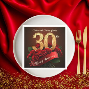 Servilleta De Papel Rosas Rojas Románticas Doradas Aniversario de Boda