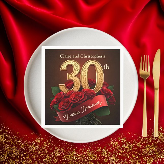 Servilleta De Papel Rosas Rojas Románticas Doradas Aniversario de Boda (Subido por el creador)