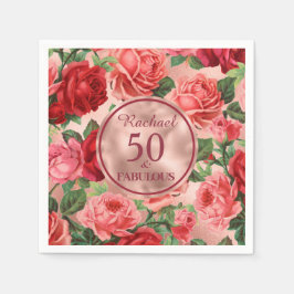 Servilleta De Papel Rosas rojas rosadas 50 y fabuloso cumpleaños