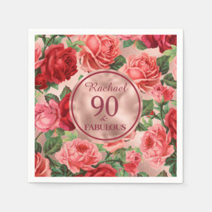 Servilleta De Papel Rosas rojas rosadas 90 y fabuloso cumpleaños