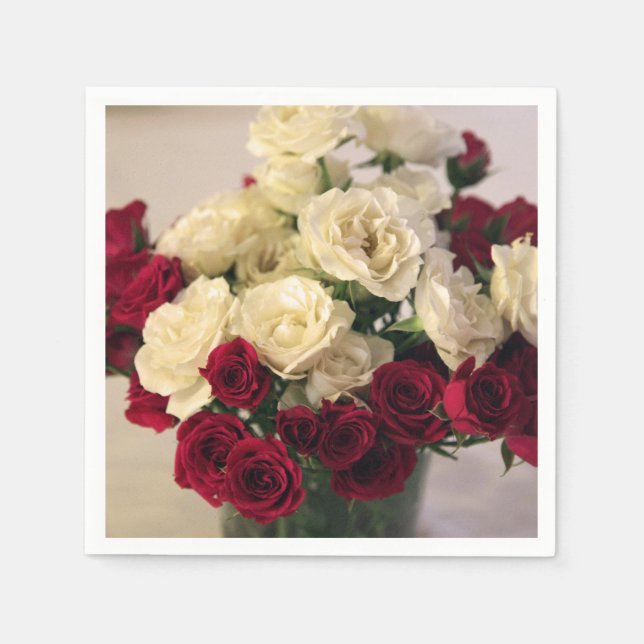 Servilleta De Papel Rosas rojos y blancos (Anverso)
