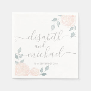 Servilleta De Papel Rosas románticos de calligrafía acuarela