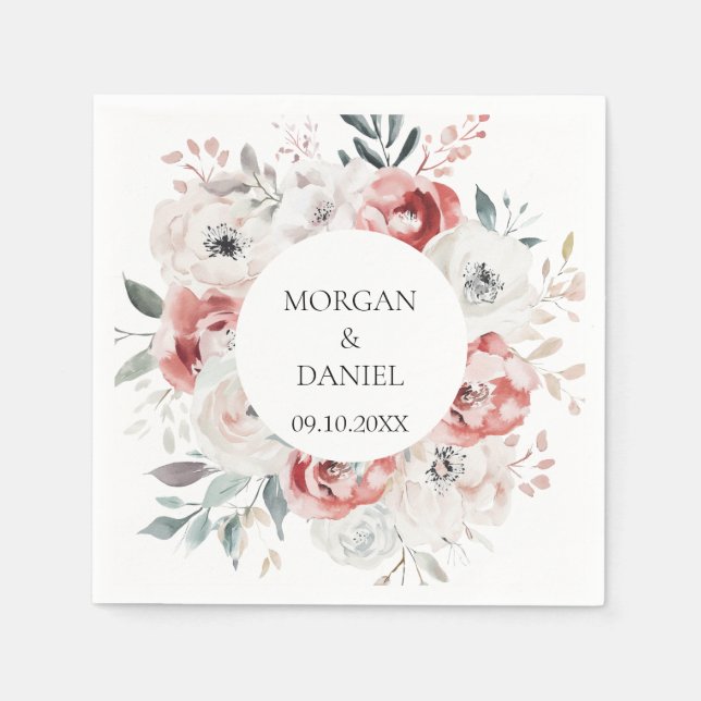 Servilleta De Papel Rosas románticos matrimonio elegante (Anverso)