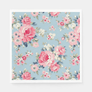 Servilleta De Papel Rosas rosadas de algodón en fondo azul