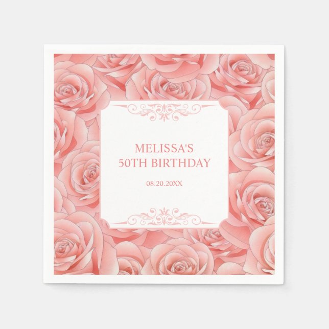 Servilleta De Papel Rosas rosadas de primavera florecen Cumpleaños flo (Anverso)