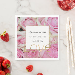 Servilleta De Papel Rosas Rosadas Florales Boda de Amor Dorado