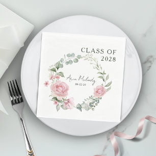 Servilleta De Papel Rosas Rosadas Modernas Clase de Graduación Script