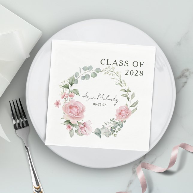 Servilleta De Papel Rosas Rosadas Modernas Clase de Graduación Script (Subido por el creador)