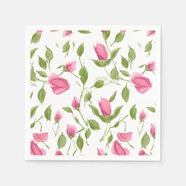 Servilleta De Papel Rosas rosadas sobre blanco (Anverso)