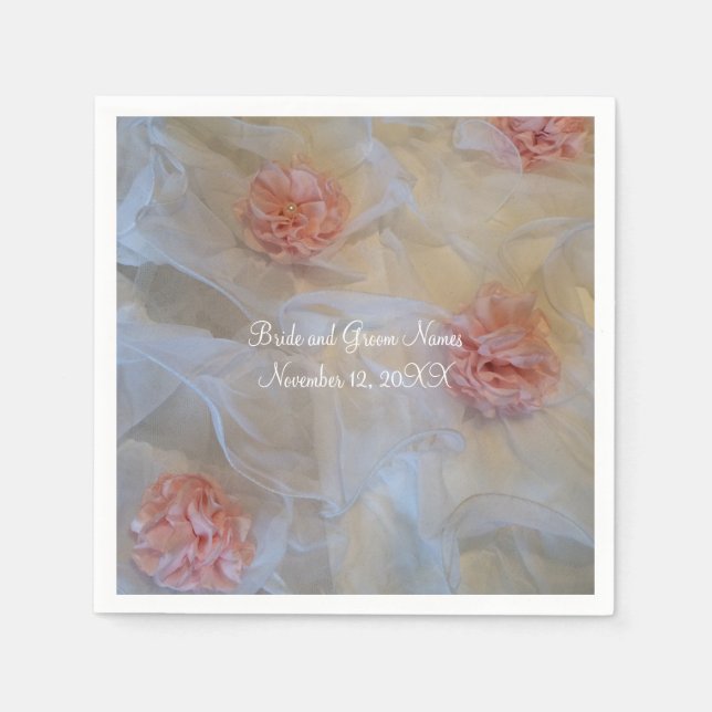 Servilleta De Papel Rosas rosadas y volantes blancos (Anverso)