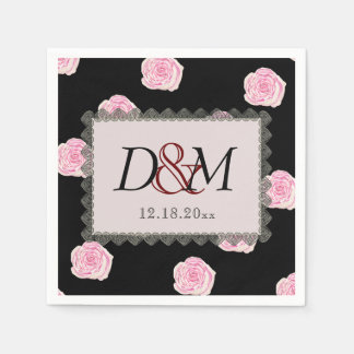 Servilleta De Papel Rosas rosados de col y Boda de encaje negro