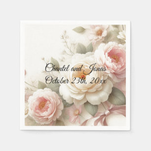 Servilleta De Papel Rosas rosados y crema Peony Boda Napkins de papel