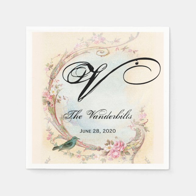 Servilleta De Papel Rosas rosas rosas antiguas y toallas Bodas Robin (Anverso)