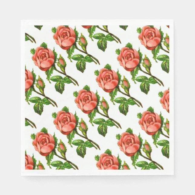 Servilleta De Papel Rosas Rosas Victoriano Floral Flores Tema  (Anverso)