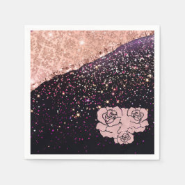 Servilleta De Papel Rosas Rubor Glam Negro Brillo