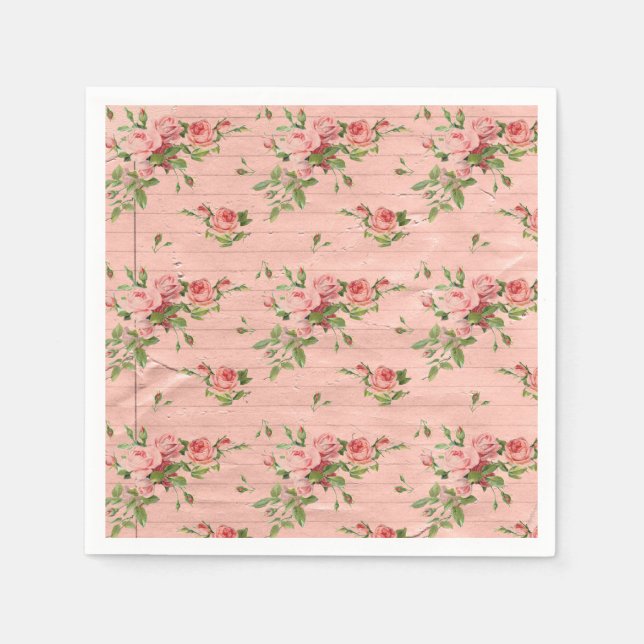 Servilleta De Papel Rosas Rustic Pink Wood (Anverso)