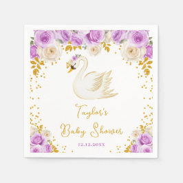 Servilleta De Papel Rosas Swan Purple y Gold Baby Shower